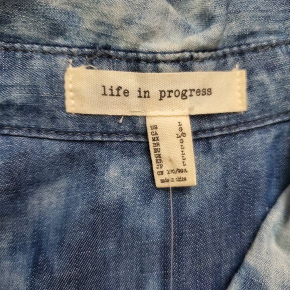𝅺Life in Progress LARGE Urban Outfitters Blue Acid Wash Shirt dress Boho Belted - Picture 4 of 12